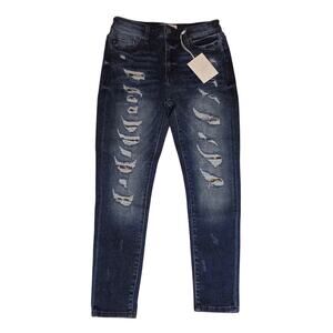 NEW KanCan Skinny Stretch Jeans Dark Blue Wash Distressed High Rise Size 11/29